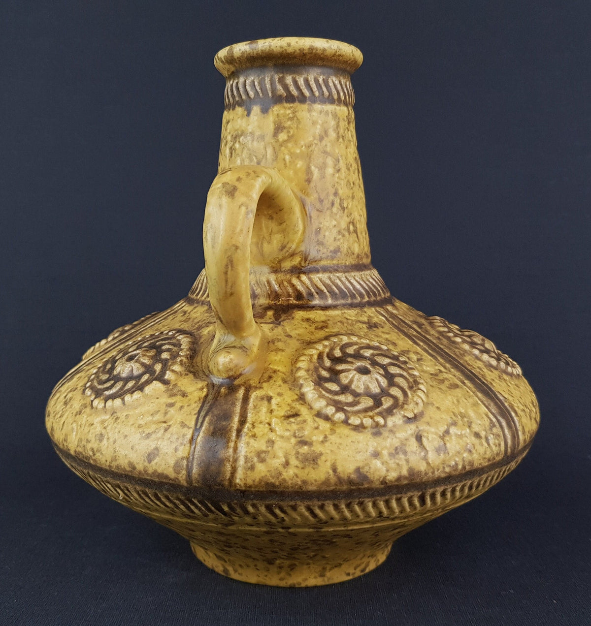 Vintage Yellow JASBA KERAMIK Relief Vase 1648 20 West German Pottery 1970s Fat Lava Era