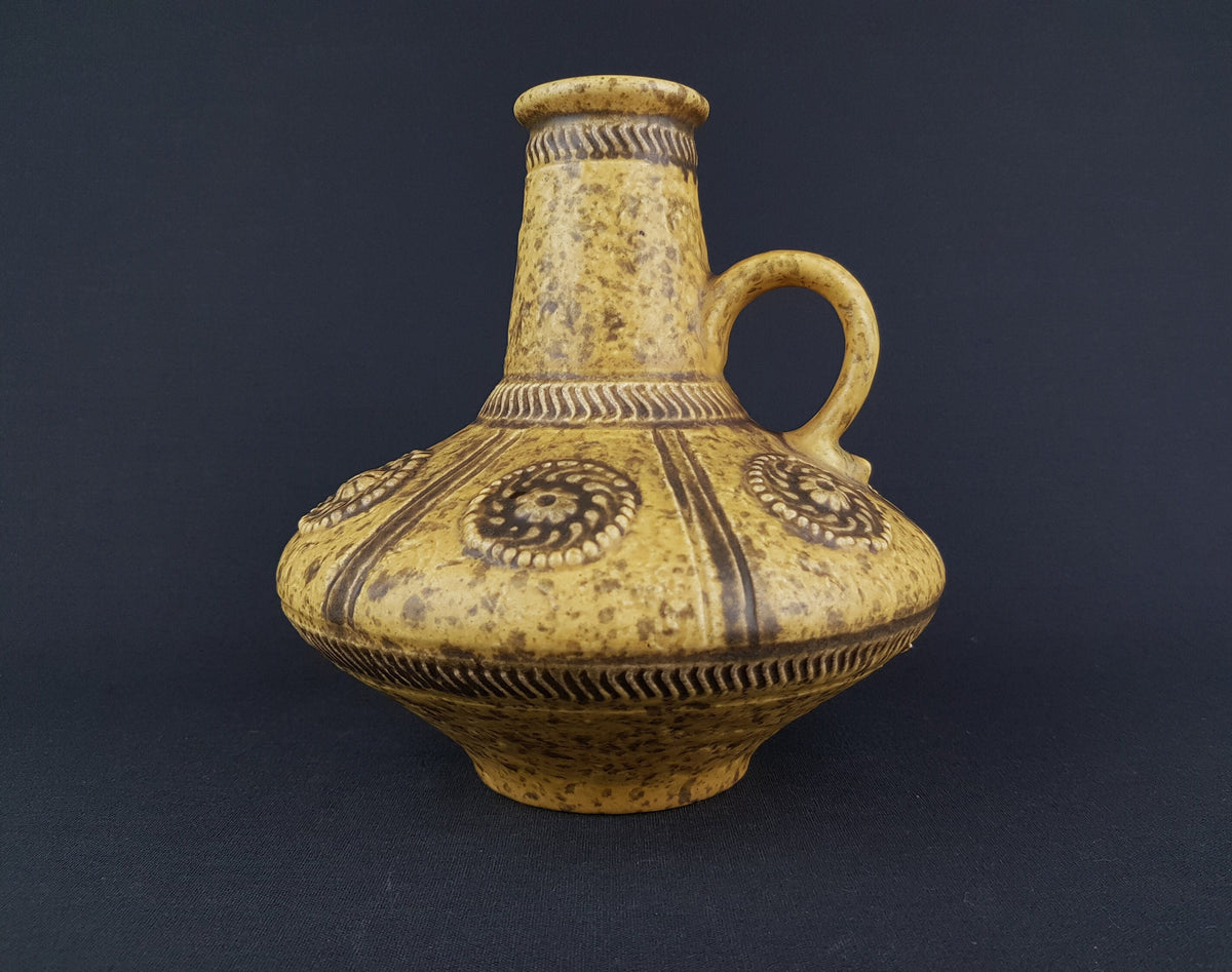 Vintage Yellow JASBA KERAMIK Relief Vase 1648 20 West German Pottery 1970s Fat Lava Era