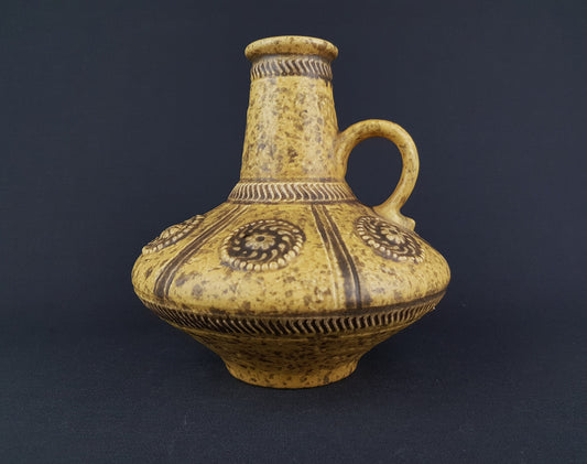 Vintage Yellow JASBA KERAMIK Relief Vase 1648 20 West German Pottery 1970s Fat Lava Era