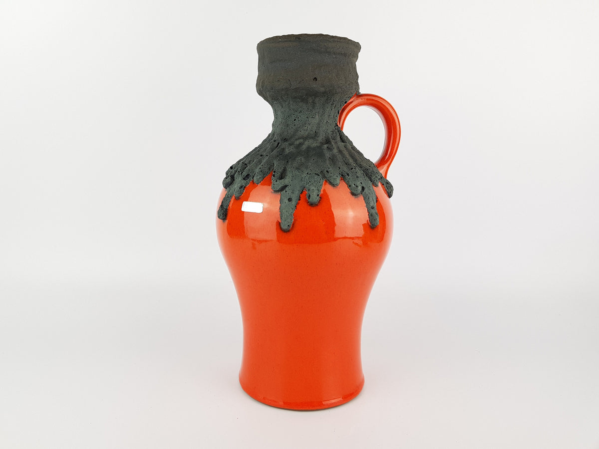 Vintage ROTH KERAMIK Orange Vase with Black Fat Lava Glaze 107-30, West German Pottery 1970s