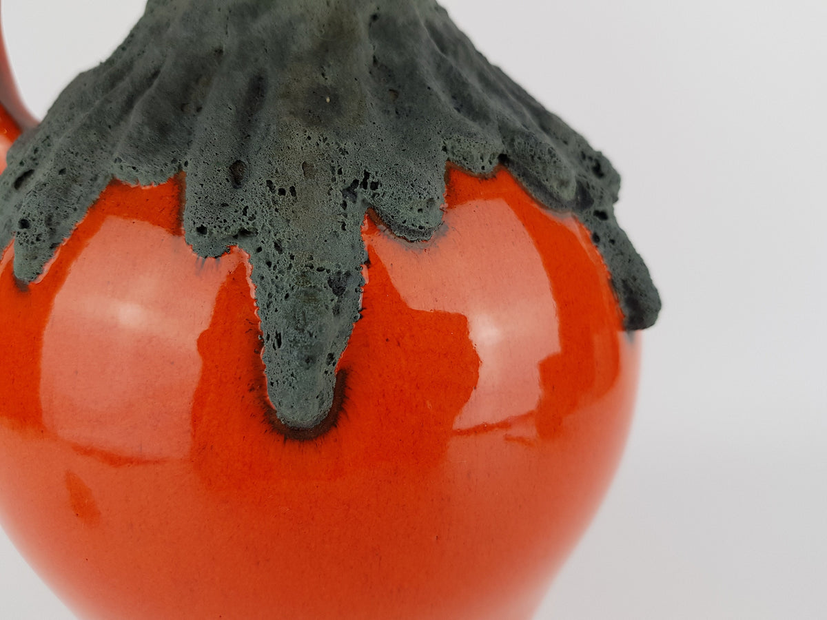 Vintage ROTH KERAMIK Orange Vase with Black Fat Lava Glaze 107-30, West German Pottery 1970s