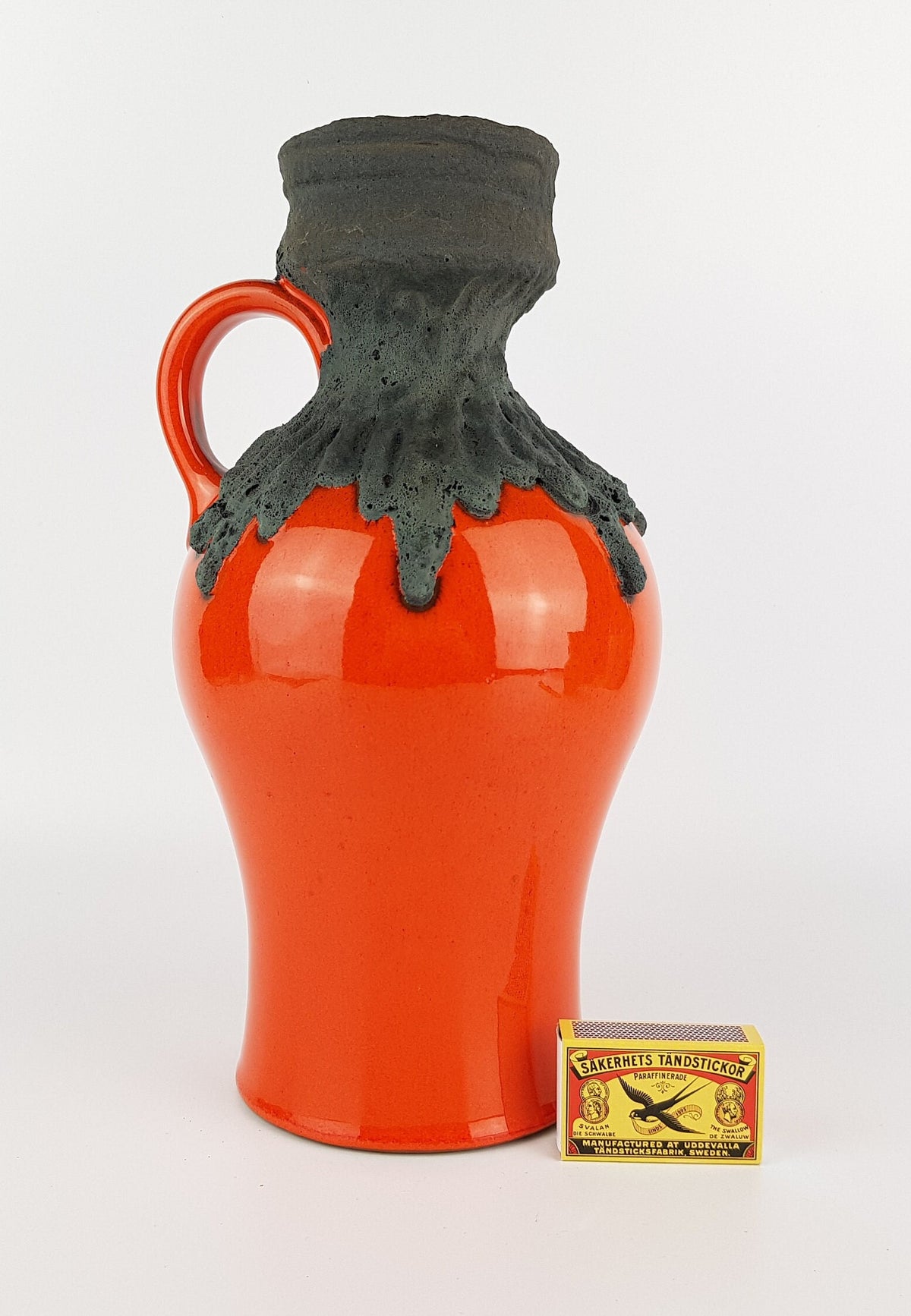 Vintage ROTH KERAMIK Orange Vase with Black Fat Lava Glaze 107-30, West German Pottery 1970s
