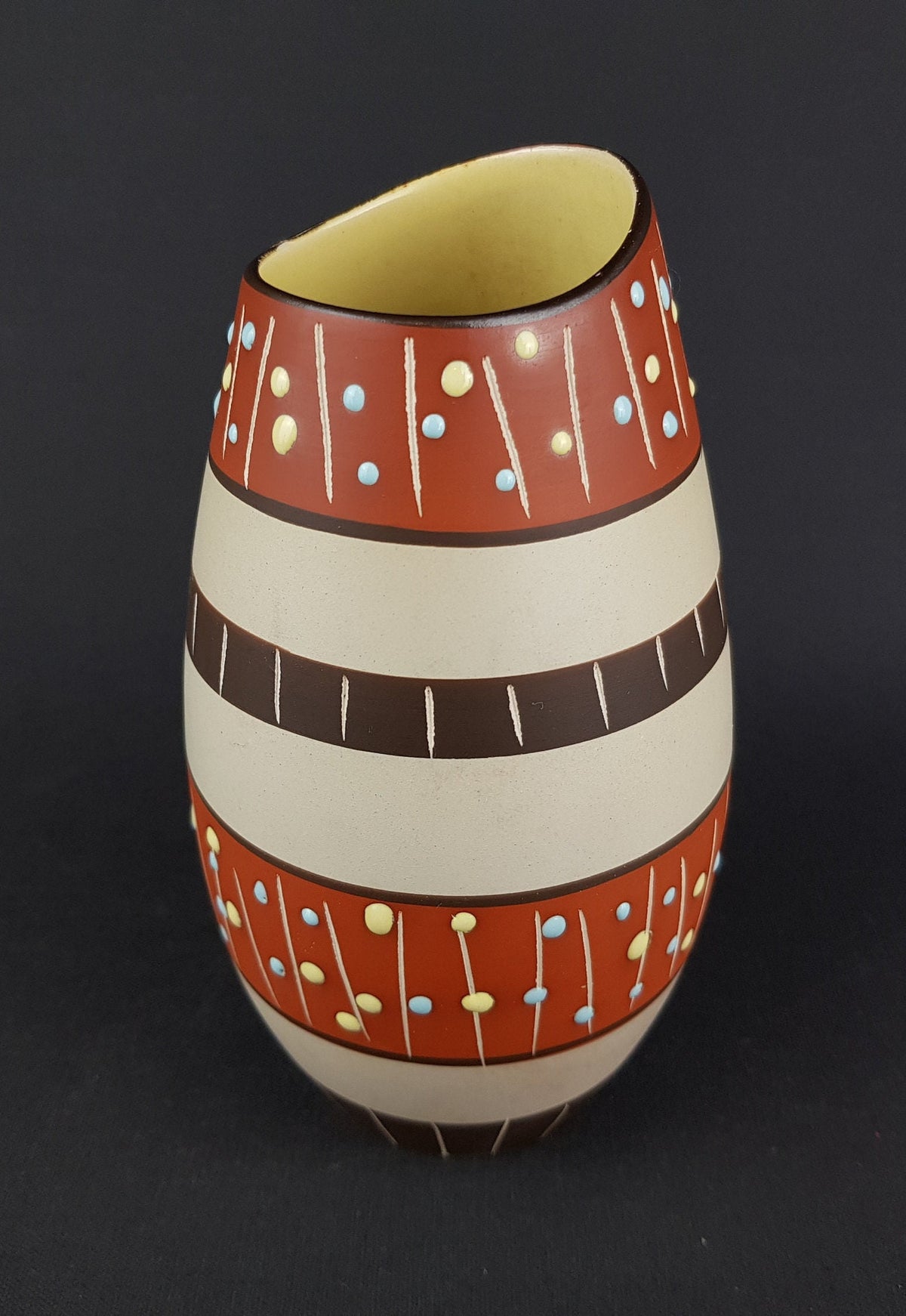Vintage MARZI und REMY Stylish Vase with "Haiti" decor 1010/17 West German Pottery 1959s