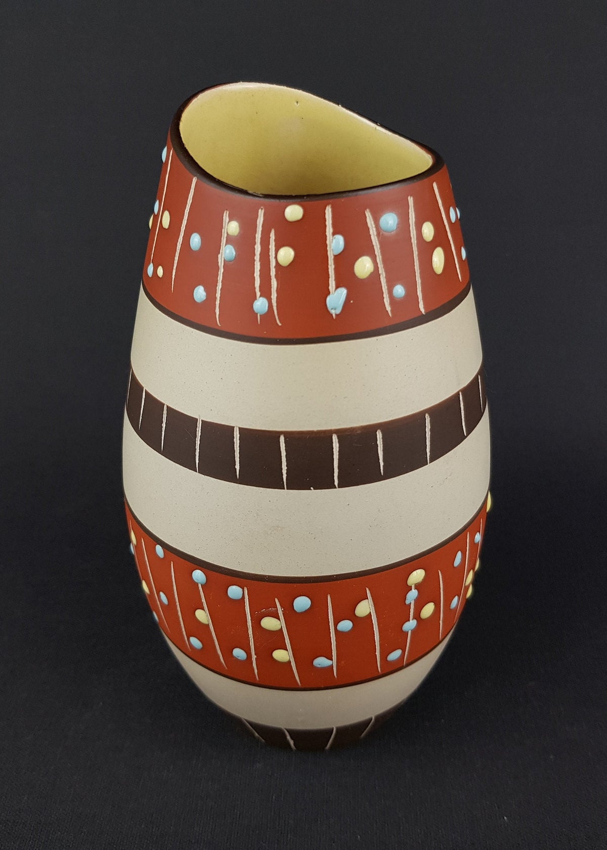 Vintage MARZI und REMY Stylish Vase with "Haiti" decor 1010/17 West German Pottery 1959s