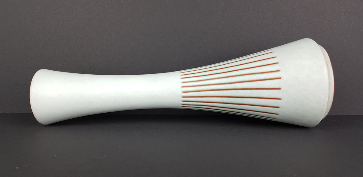 Vintage STEULER KERAMIK Blueish White Vase With Brown Stripes 4125 4 West German Pottery 1950s