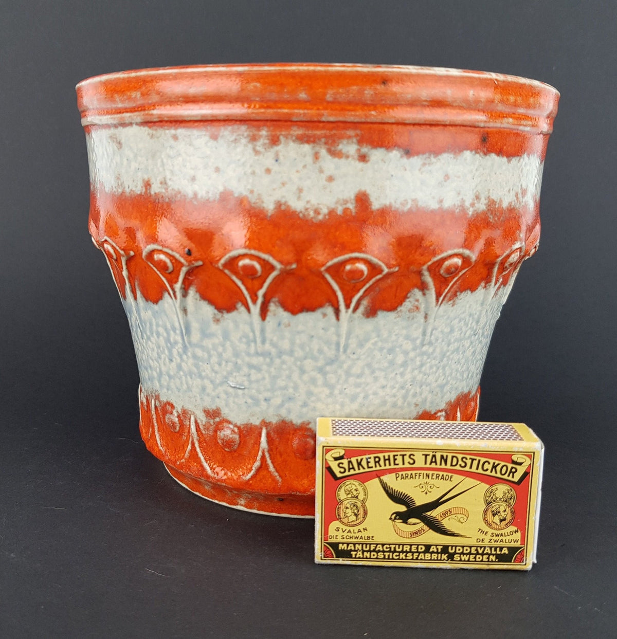 Vintage UBELACKER (Ü-KERAMIK) Orange and White Planter Flower Pot West German Pottery 1970s Fat Lava Era