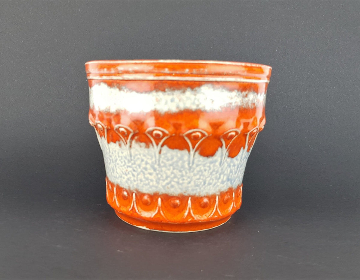 Vintage UBELACKER (Ü-KERAMIK) Orange and White Planter Flower Pot West German Pottery 1970s Fat Lava Era