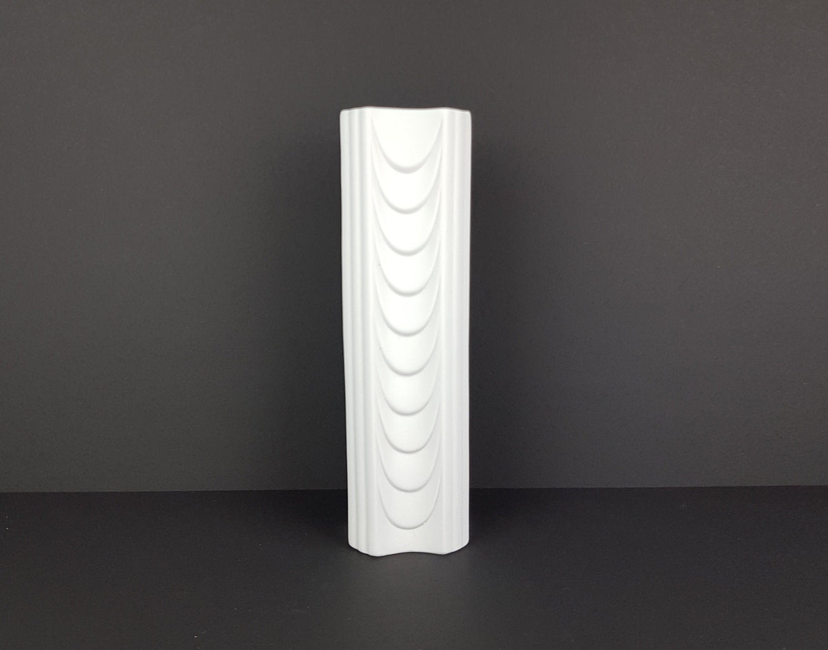 Vintage PMR JAEGER & CO Square Porcelain Vase 1139/2 Scale Decor West German Pottery Bavaria 60s 70s