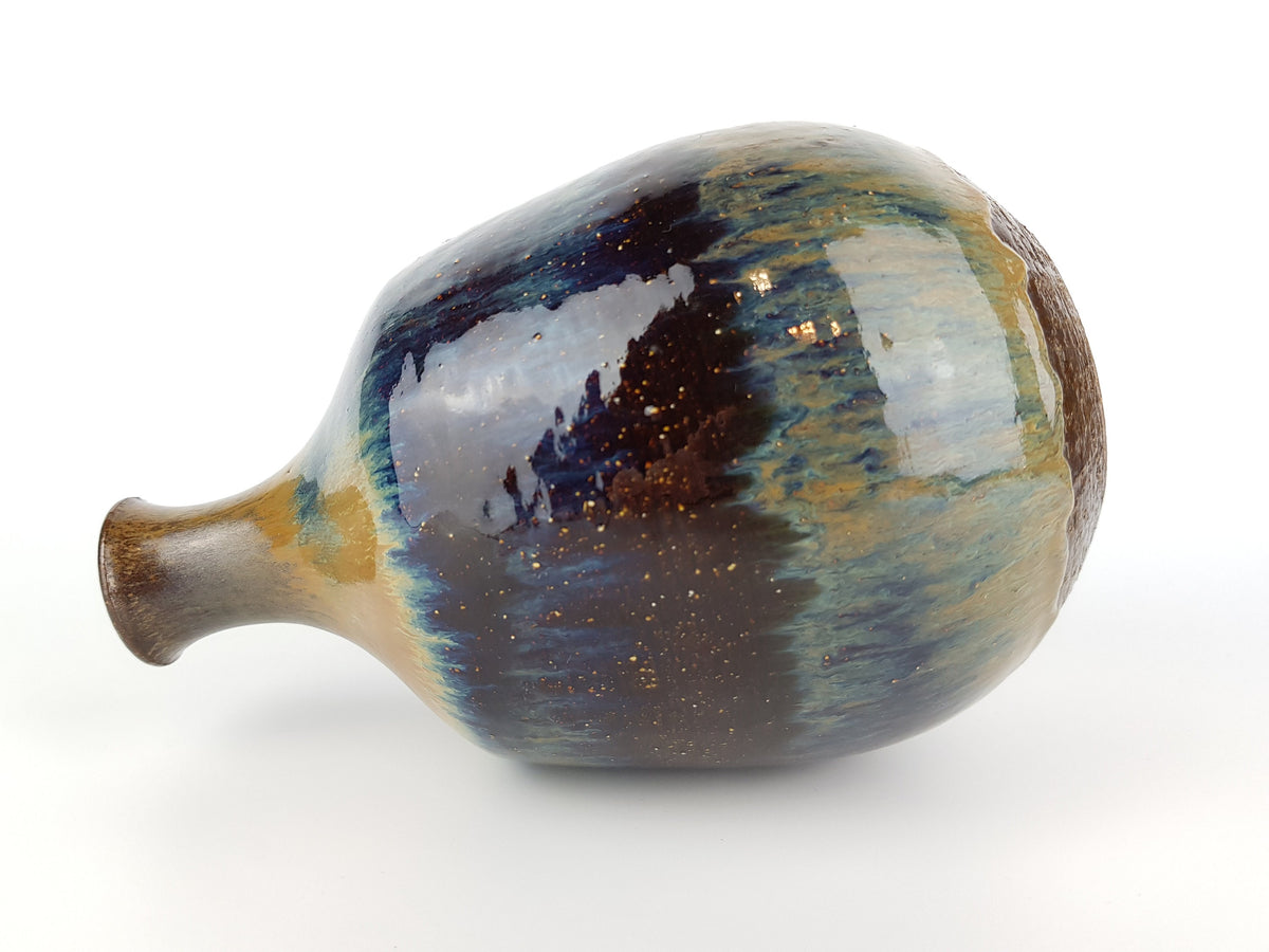 Vintage RUDI STAHL KÜNSTTÖPFEREI Studio Art Pottery Brown Black Blue Shiny Vase West German Pottery 1950s