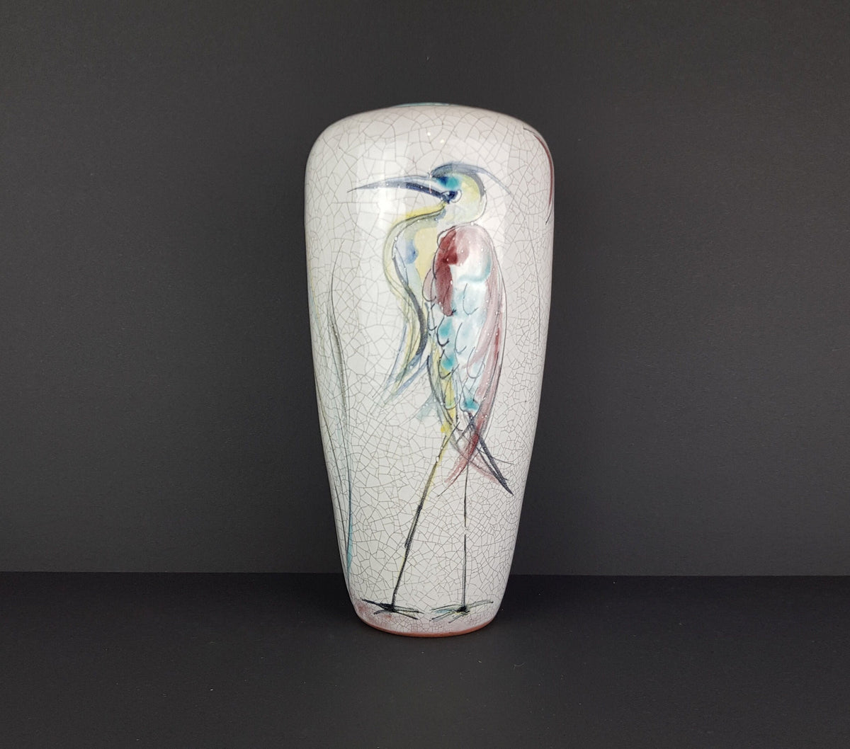 Vintage INGEBORG LANGLOTZ Ceramic Vase - Heron Decor (Töpferstube Bad Wiessee) - Studio Art Pottery 1950s