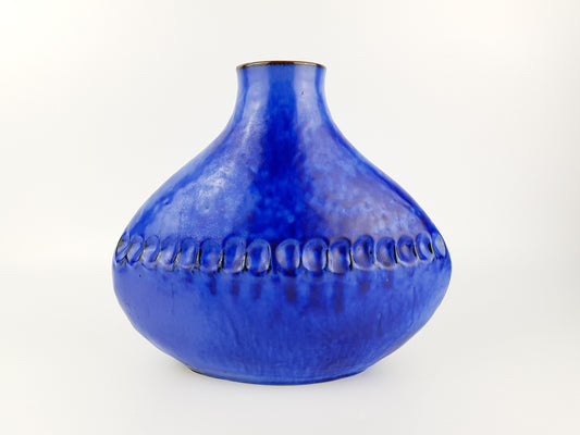 Vintage CARSTENS TONNIESHOF Blue Elliptical Vase from the Atelier Serie by Gerda Heukeroth B 128 24 West German Pottery 1960s 