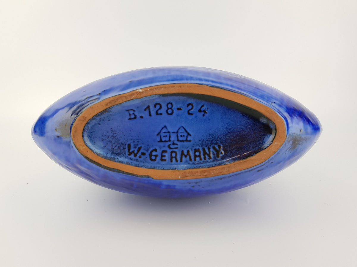 Vintage CARSTENS TONNIESHOF Blue Elliptical Vase from the Atelier Serie by Gerda Heukeroth B 128 24 West German Pottery 1960s 