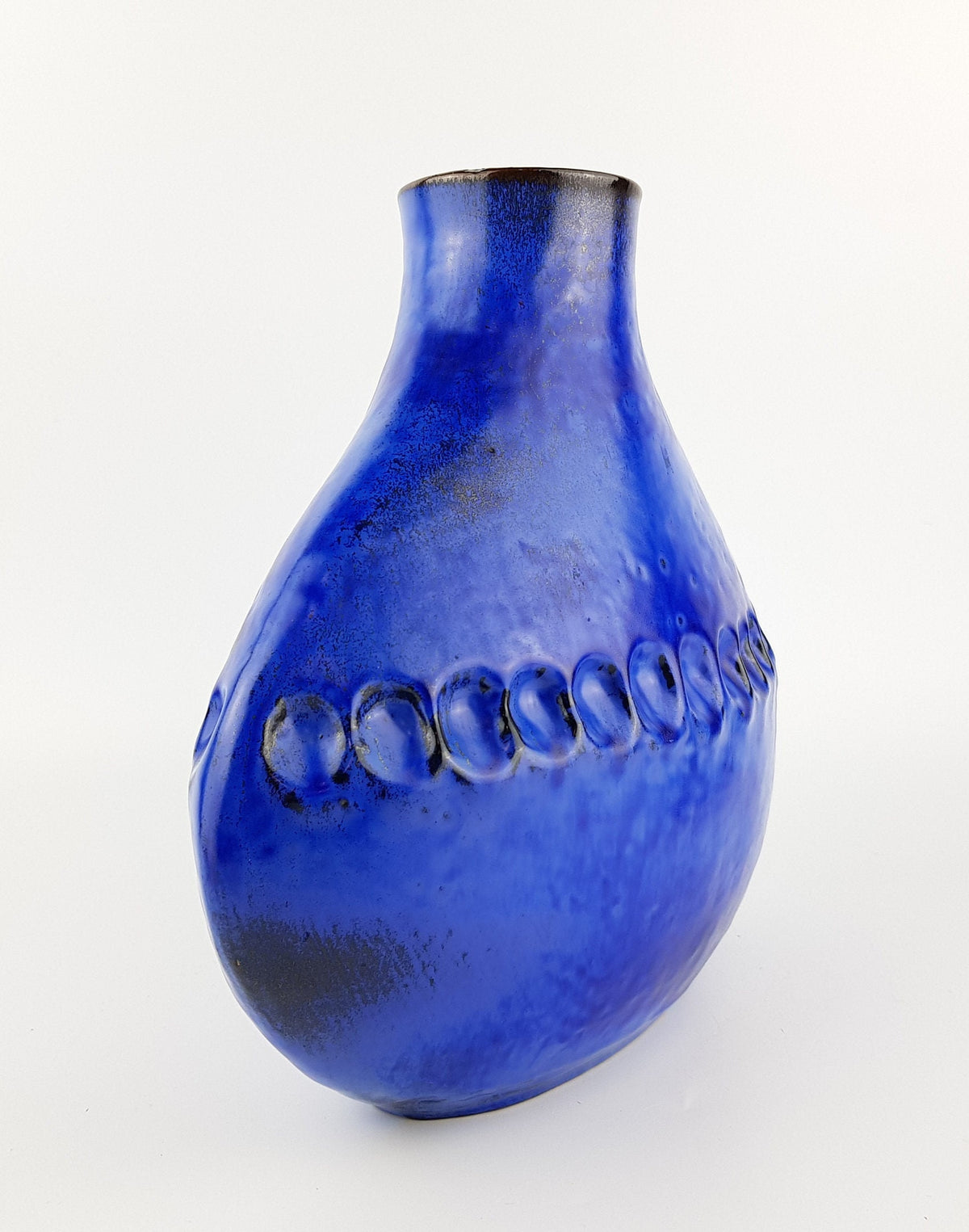 Vintage CARSTENS TONNIESHOF Blue Elliptical Vase from the Atelier Serie by Gerda Heukeroth B 128 24 West German Pottery 1960s 