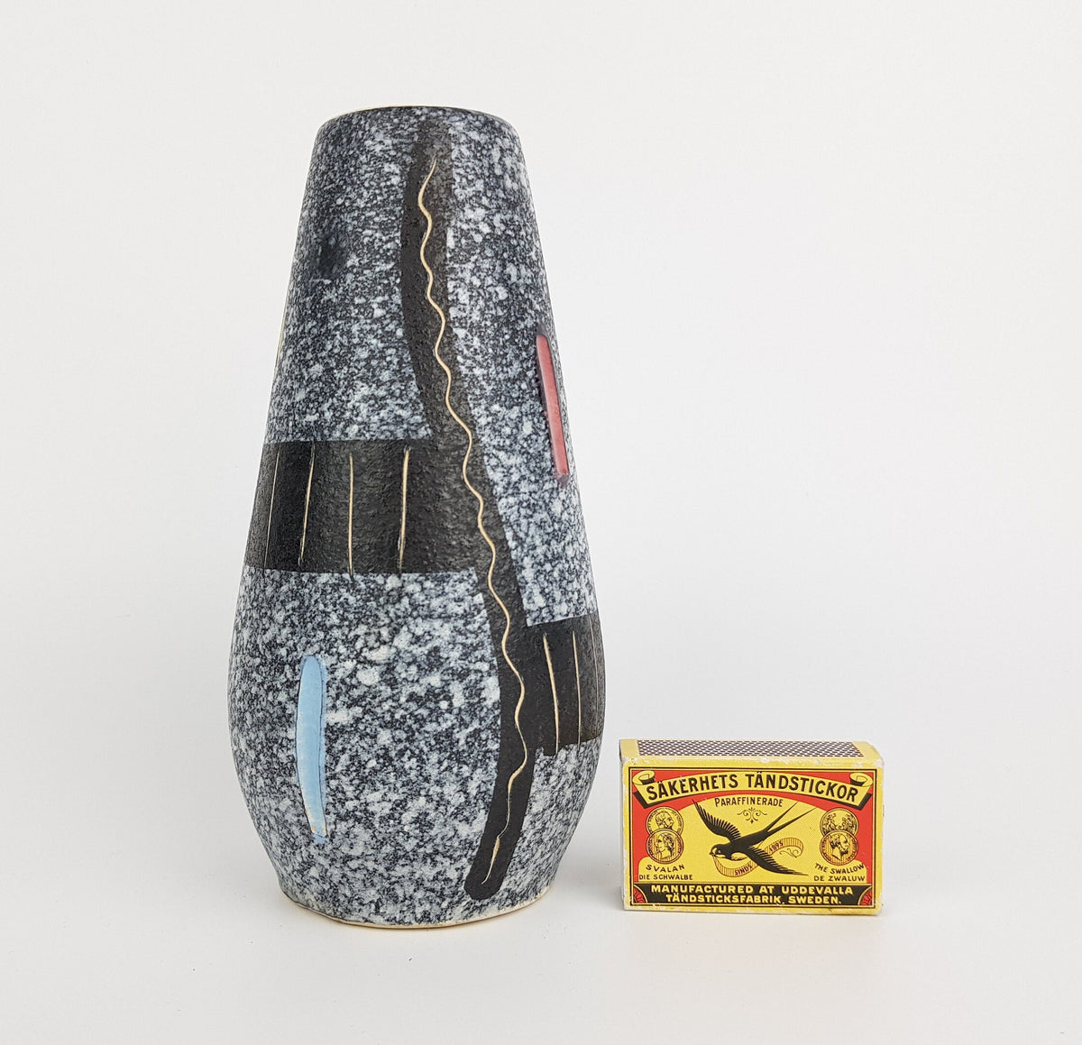 Vintage SCHEURICH KERAMIK Blue Grey Multicoloured Vase 529-18 "Romy" – Heinz Siery – West German Pottery – 1950s–1960s