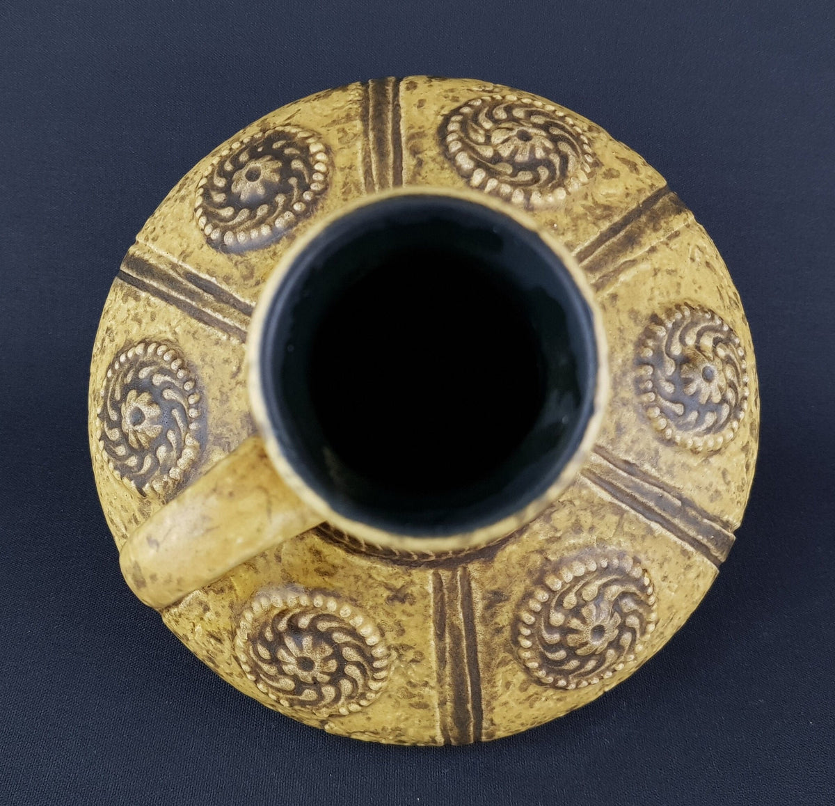 Vintage Yellow JASBA KERAMIK Relief Vase 1648 20 West German Pottery 1970s Fat Lava Era
