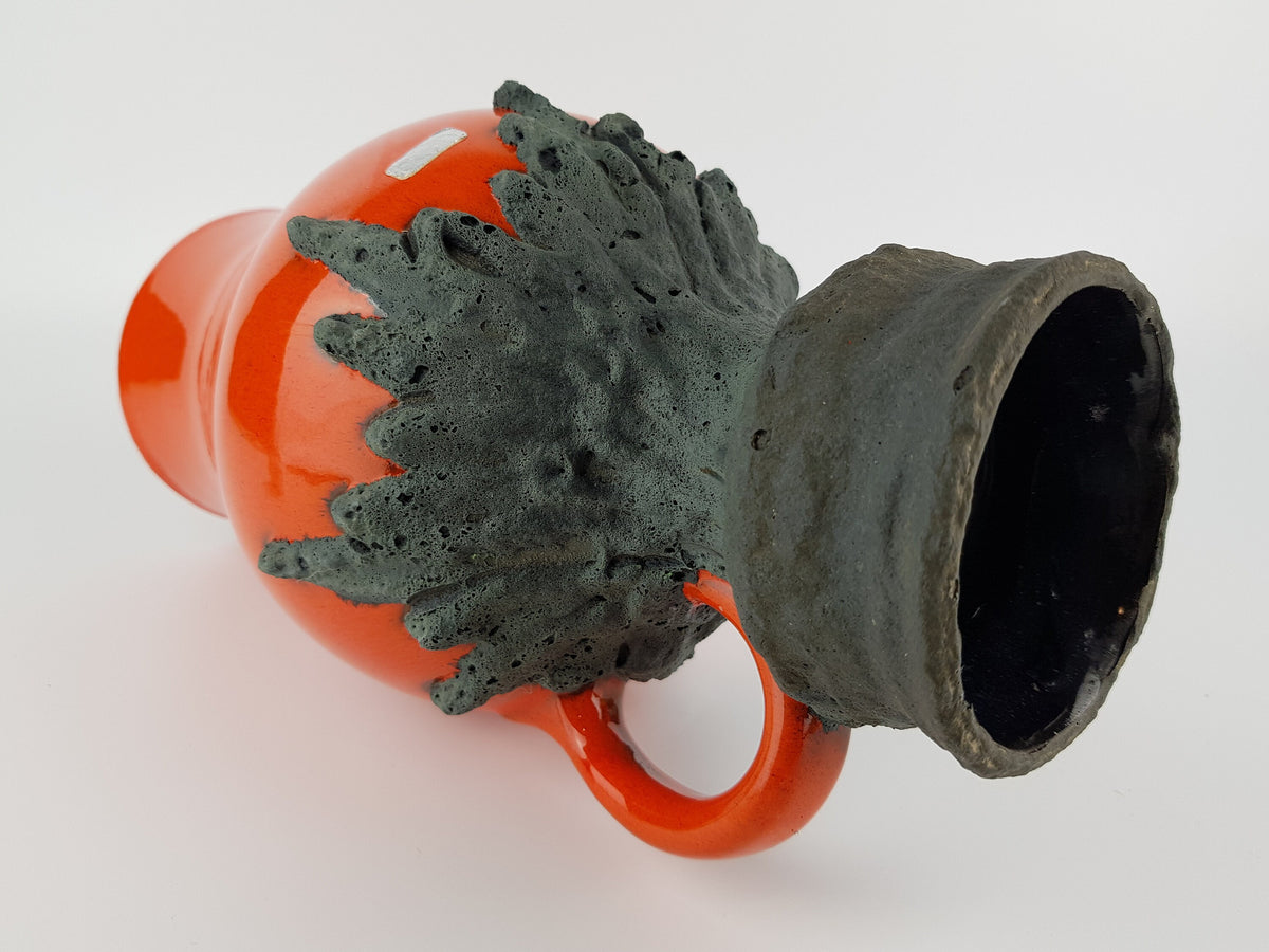 Vintage ROTH KERAMIK Orange Vase with Black Fat Lava Glaze 107-30, West German Pottery 1970s