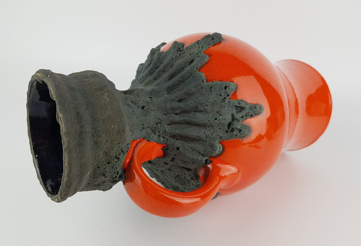 Vintage ROTH KERAMIK Orange Vase with Black Fat Lava Glaze 107-30, West German Pottery 1970s