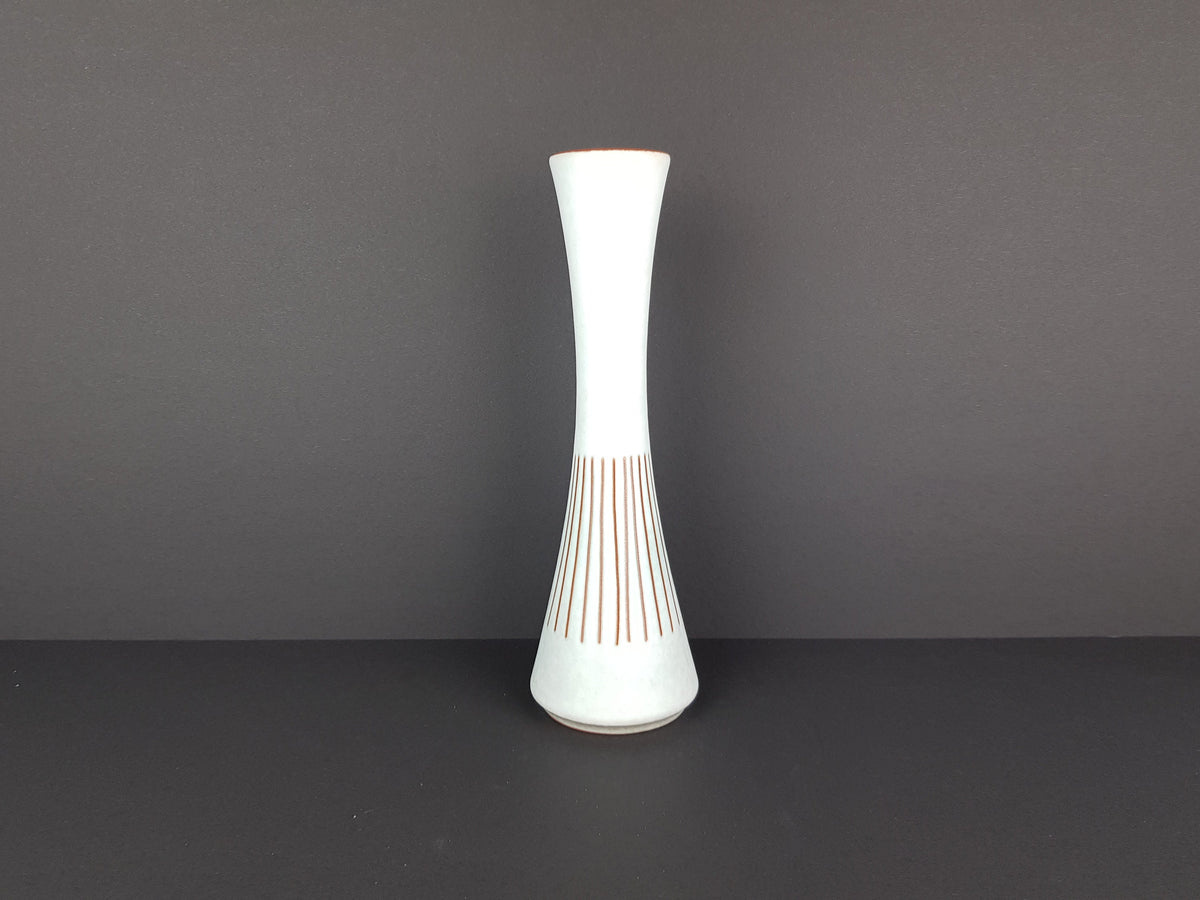 Vintage STEULER KERAMIK Blueish White Vase With Brown Stripes 4125 4 West German Pottery 1950s