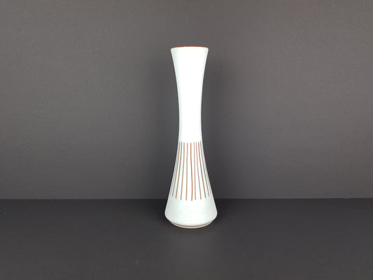 Vintage STEULER KERAMIK Blueish White Vase With Brown Stripes 4125 4 West German Pottery 1950s