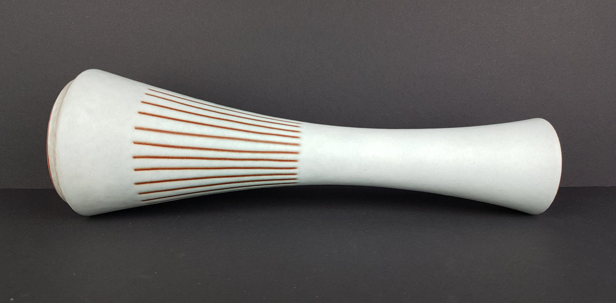 Vintage STEULER KERAMIK Blueish White Vase With Brown Stripes 4125 4 West German Pottery 1950s