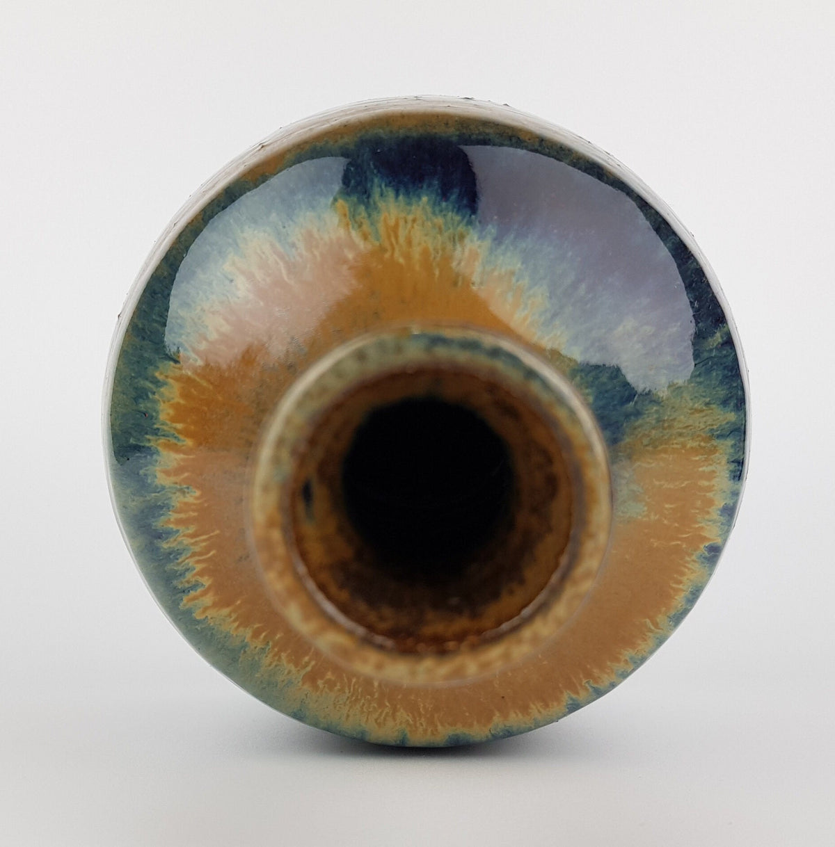 Vintage RUDI STAHL KÜNSTTÖPFEREI Studio Art Pottery Brown Black Blue Shiny Vase West German Pottery 1950s