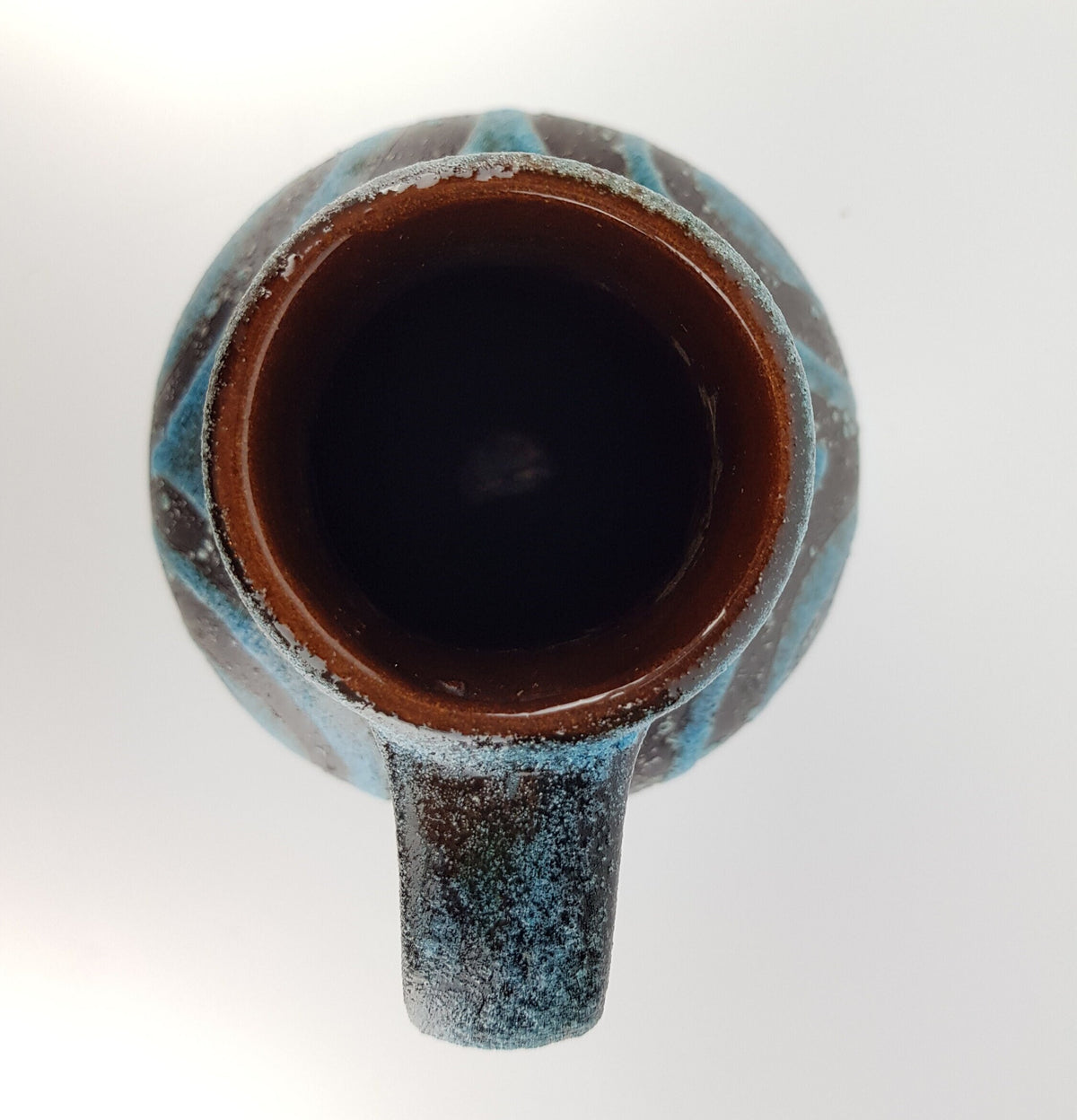 Vintage CARSTENS KERAMIK Blue Handled Vase With Swirls Decor West German Pottery 1960s - 1970s