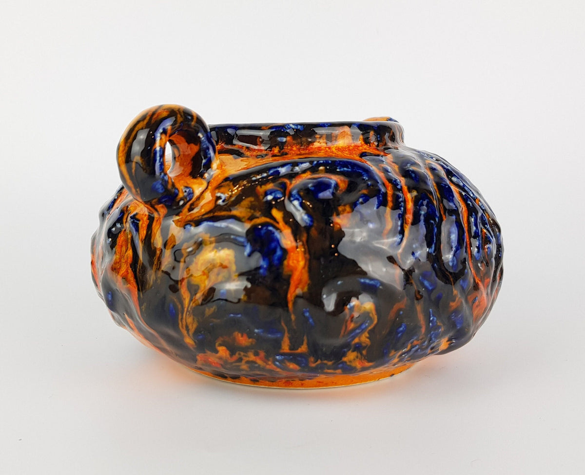 Vintage JASBA KERAMIK Orange and Blue Planter from the "Peru"Series 5060 10 West German Pottery 1969s