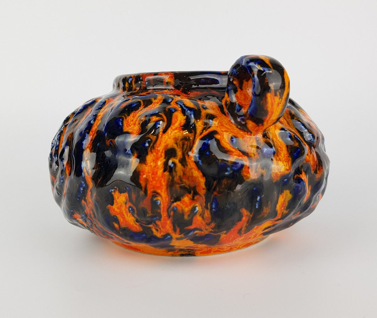 Vintage JASBA KERAMIK Orange and Blue Planter from the "Peru"Series 5060 10 West German Pottery 1969s
