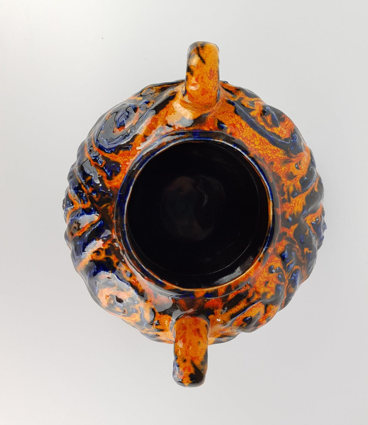 Vintage JASBA KERAMIK Orange and Blue Planter from the "Peru"Series 5060 10 West German Pottery 1969s