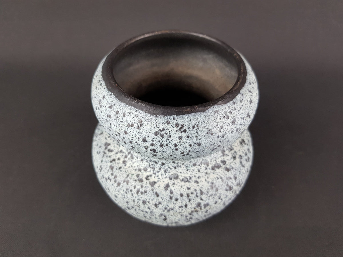 Vintage STUDIO POTTERY By Gerda KORTING Black and Blueish White Fat Lava Vase 1960-1970s