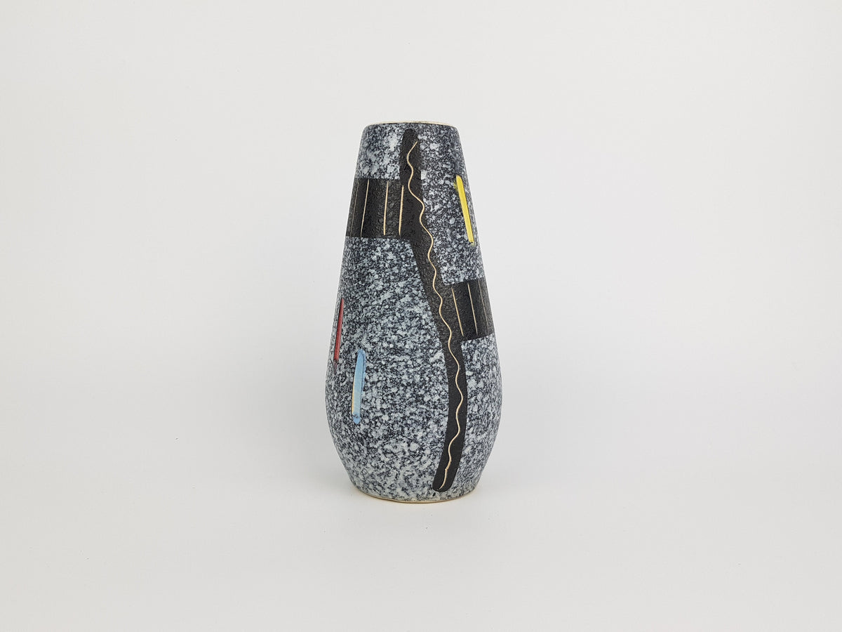 Vintage SCHEURICH KERAMIK Blue Grey Multicoloured Vase 529-18 "Romy" – Heinz Siery – West German Pottery – 1950s–1960s