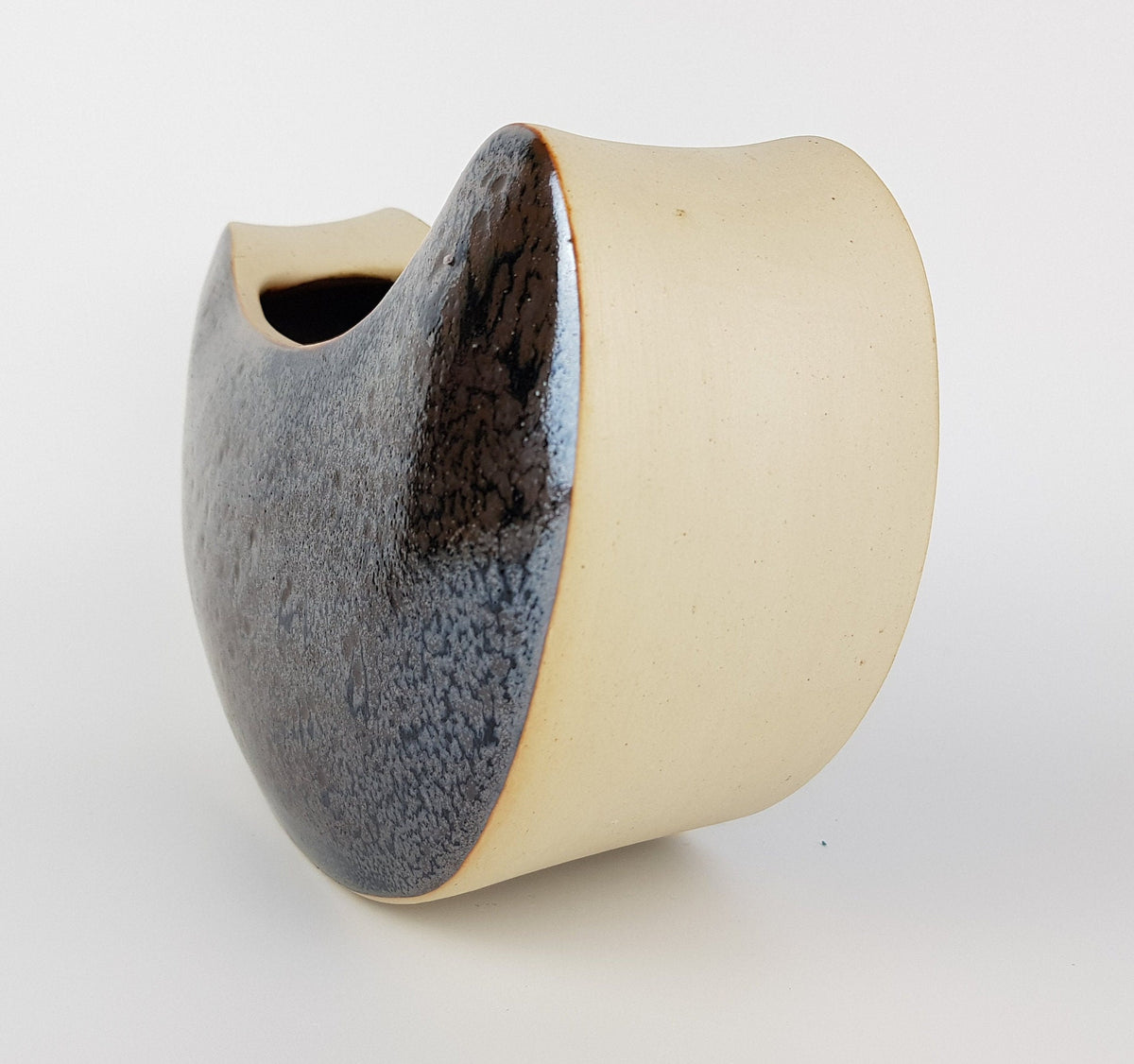 Vintage STUDIO ART POTTERY Brown and Beige Vase Slap Vase / Planter Signed I.G.