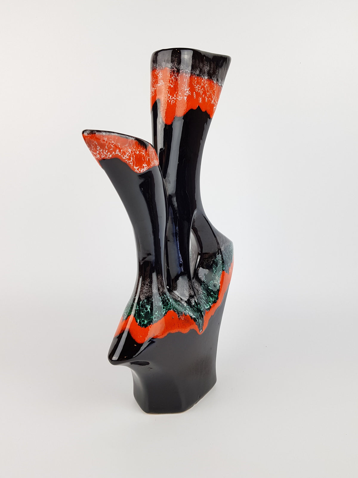 Vintage VALLAURIS Brown and Orange with Green Vase from France 1960s