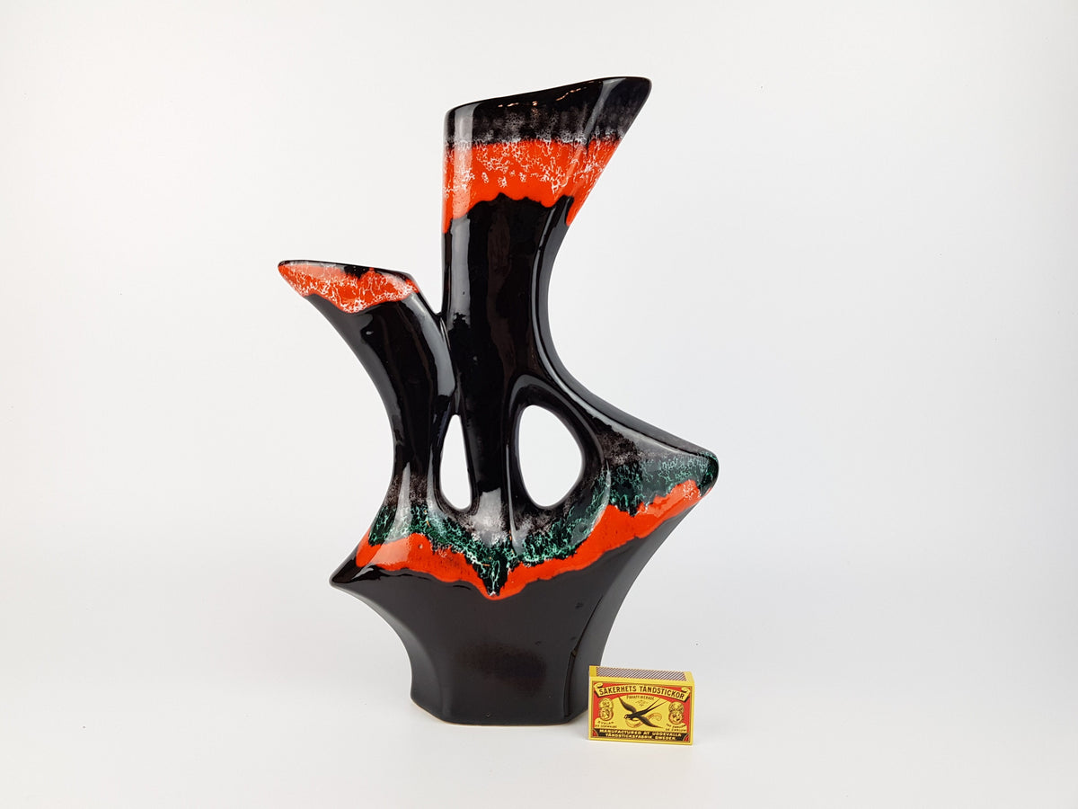 Vintage VALLAURIS Brown and Orange with Green Vase from France 1960s