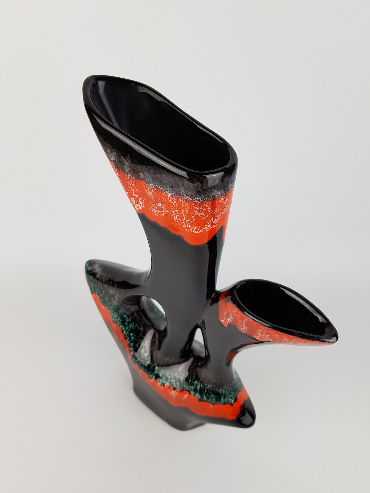 Vintage VALLAURIS Brown and Orange with Green Vase from France 1960s