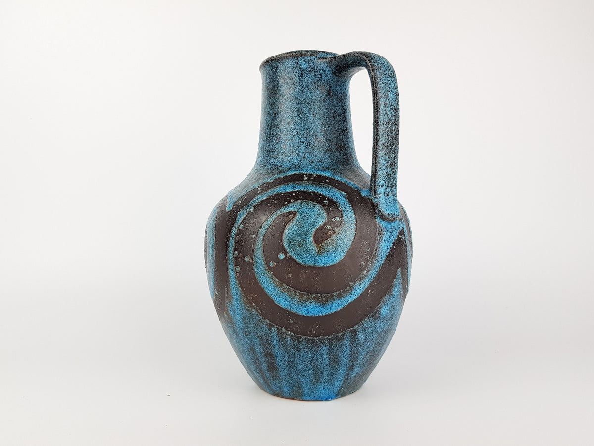 Vintage CARSTENS KERAMIK Blue Handled Vase With Swirls Decor West German Pottery 1960s - 1970s