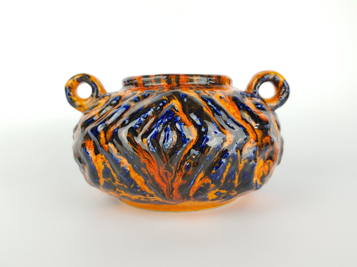 Vintage JASBA KERAMIK Orange and Blue Planter from the "Peru"Series 5060 10 West German Pottery 1969s