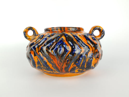 Vintage JASBA KERAMIK Orange and Blue Planter from the "Peru"Series 5060 10 West German Pottery 1969s