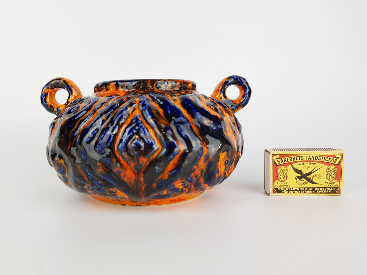 Vintage JASBA KERAMIK Orange and Blue Planter from the "Peru"Series 5060 10 West German Pottery 1969s
