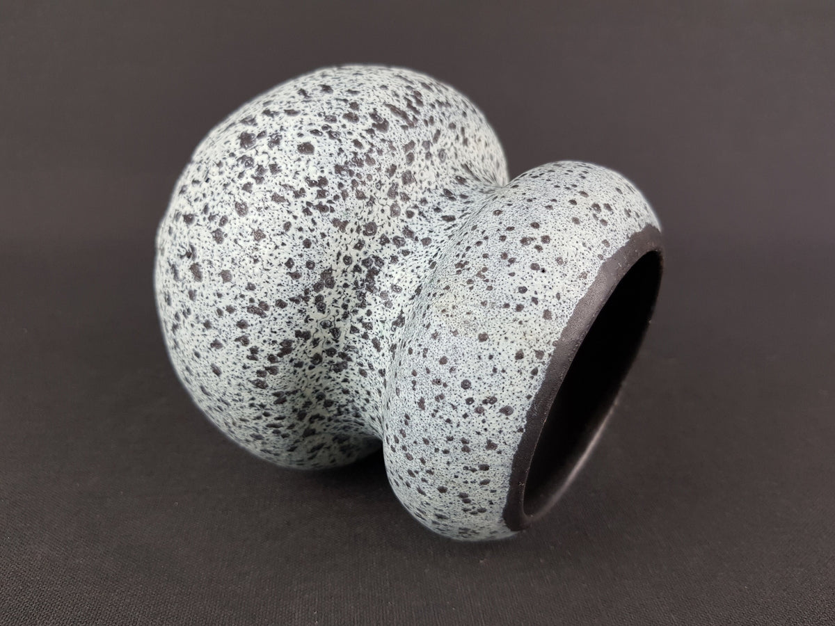 Vintage STUDIO POTTERY By Gerda KORTING Black and Blueish White Fat Lava Vase 1960-1970s