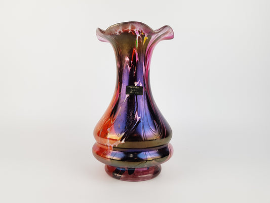 Vintage FRANZ AUSTEN GLASS Vase Art Nouveau Style Iridescent Purple With Multiple Colors Decor Germany 1960s 1970s