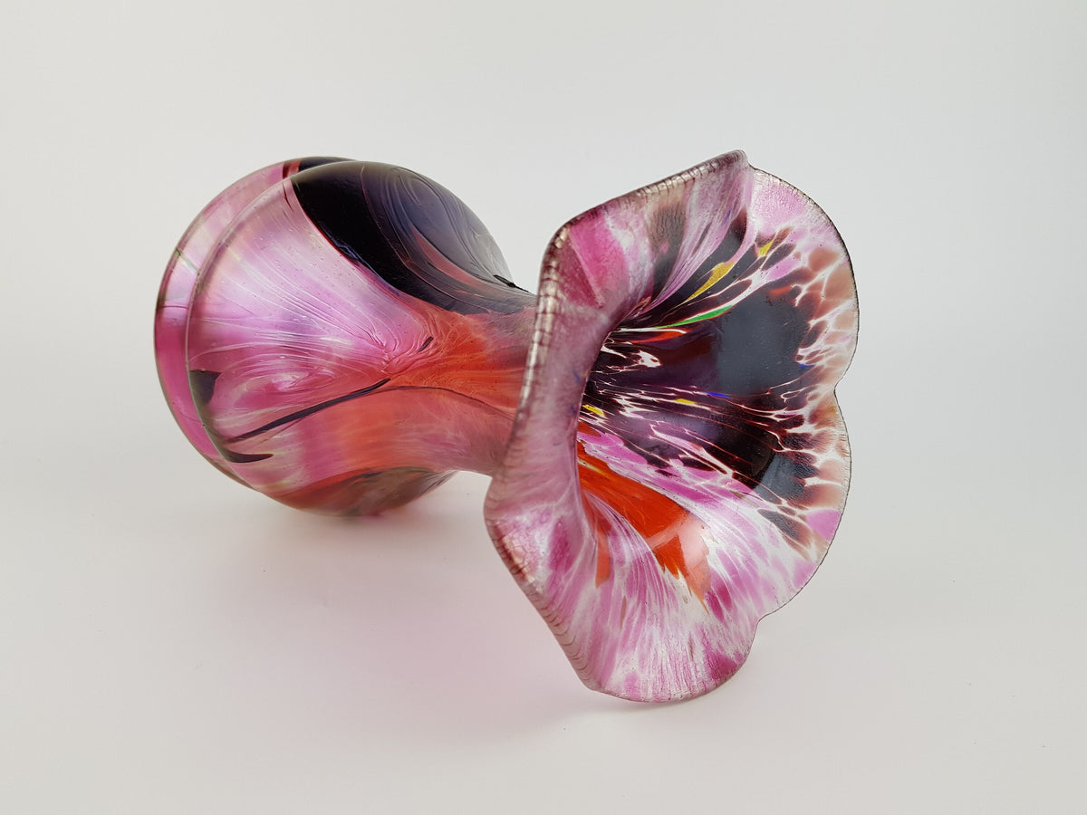 Vintage FRANZ AUSTEN GLASS Vase Art Nouveau Style Iridescent Purple With Multiple Colors Decor Germany 1960s 1970s