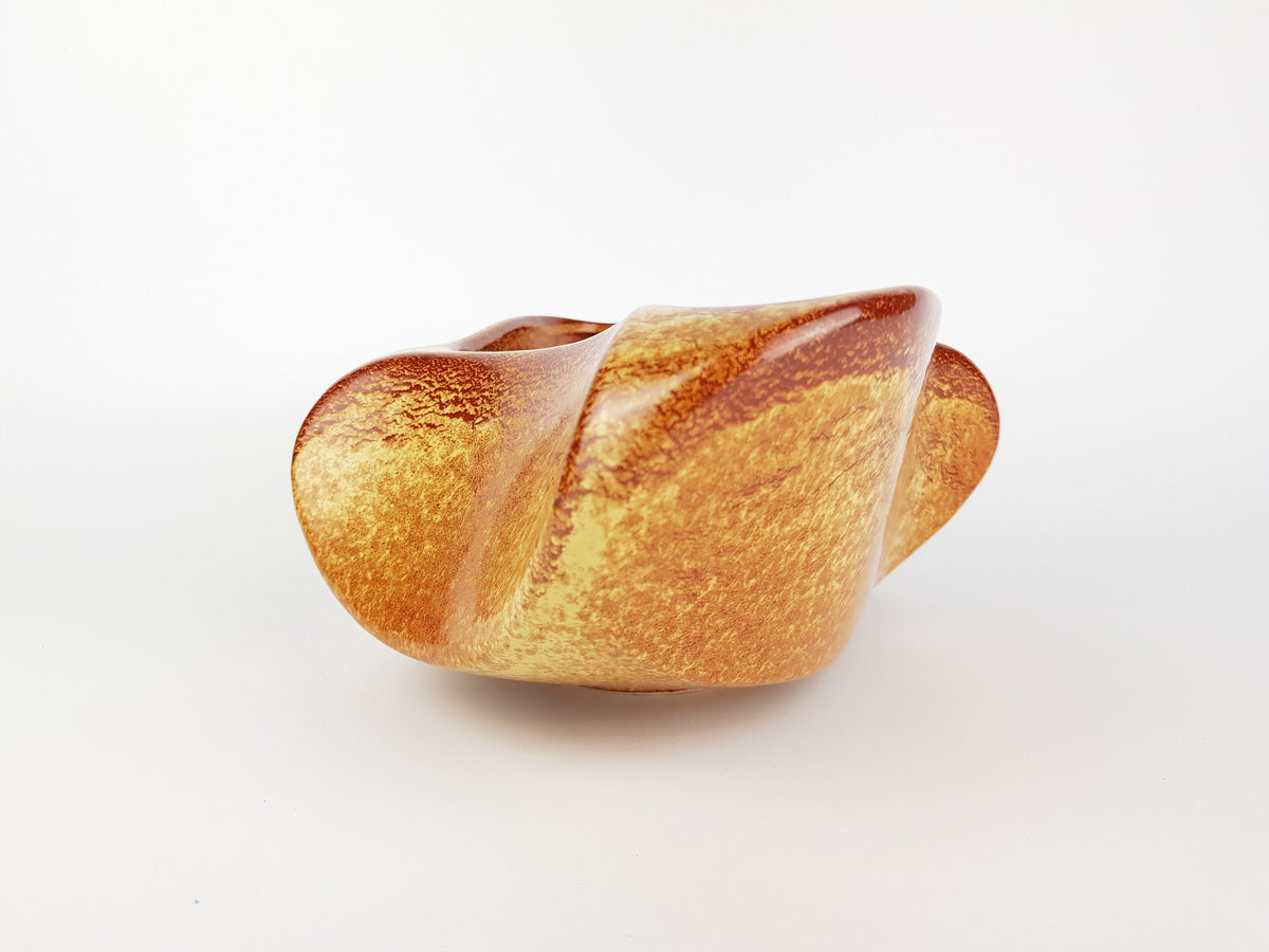 Vintage BERTONCELLO Stylish Bowl with 962 Screziato Tobacco glaze Italian Pottery 1970s
