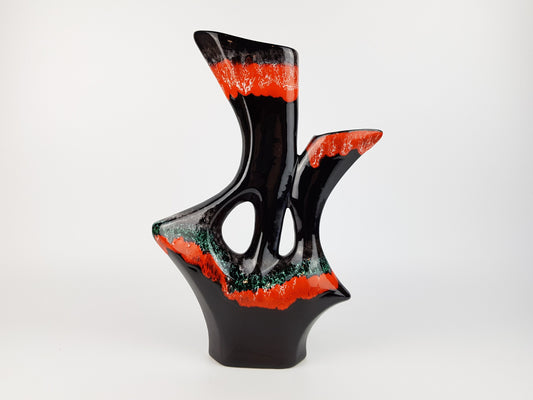 Vintage VALLAURIS Brown and Orange with Green Vase from France 1960s