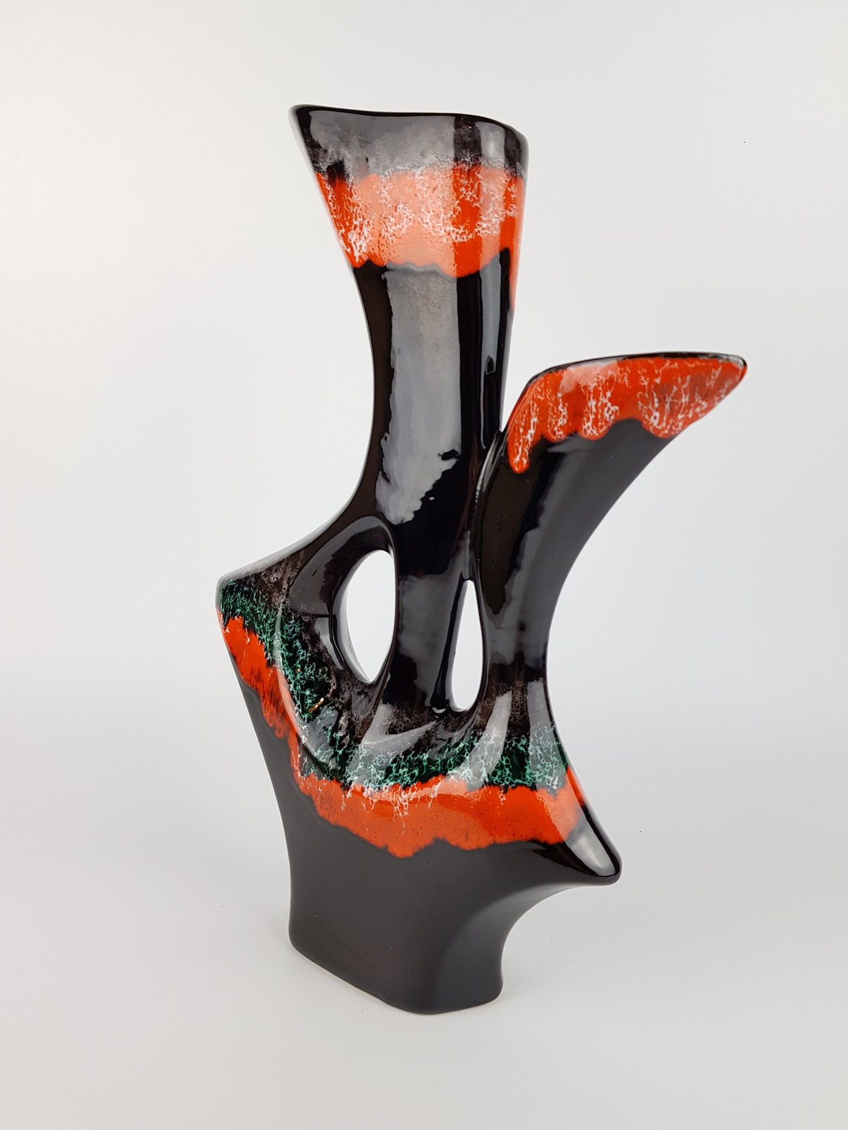 Vintage VALLAURIS Brown and Orange with Green Vase from France 1960s