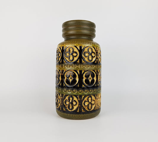 Vintage SCHEURICH KERAMIK Green Relief Vase 289-27 with Foligna decor West German Pottery 1960s 1970s