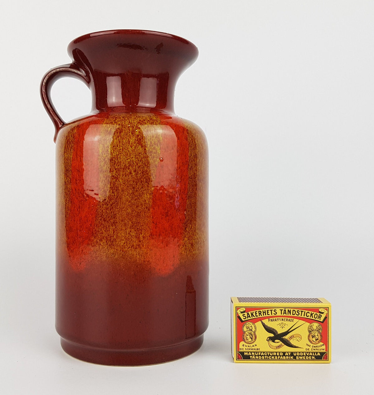 Vintage JASBA KERAMIK Orange and Brown TRUMPET Vase N602 12 20 West German Pottery 1970s