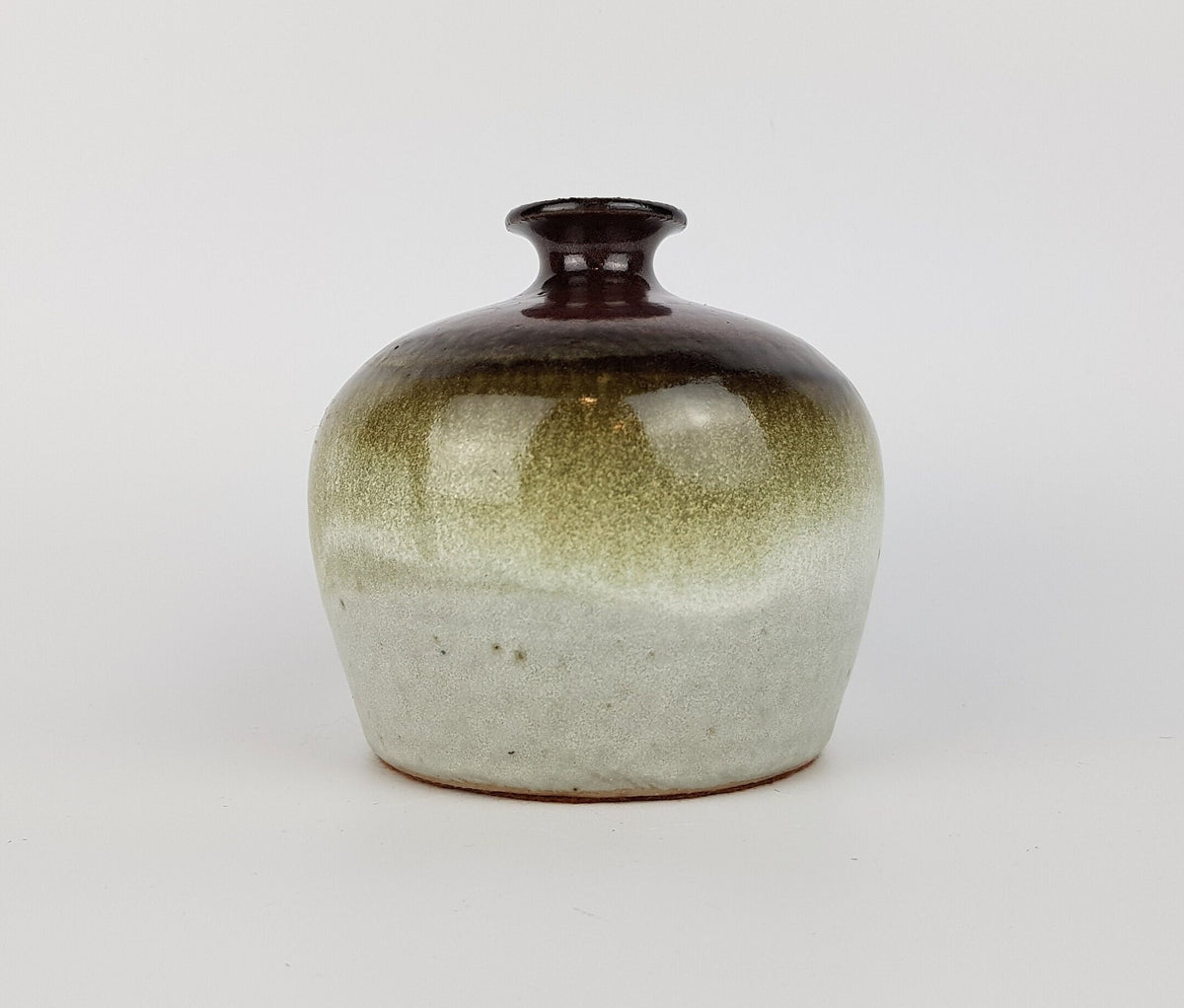 Vintage STUDIO ART POTTERY Small Brown and Beige Vase With Felt Bottom 1960-70