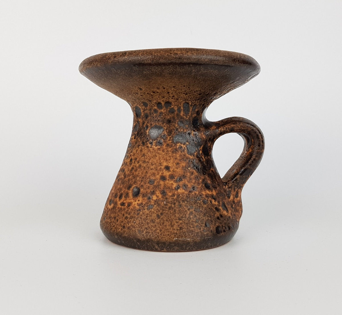 Vintage CARSTENS KERAMIK Small Brown Handled Vase / Candle Holder West German Pottery 1960s 1970s