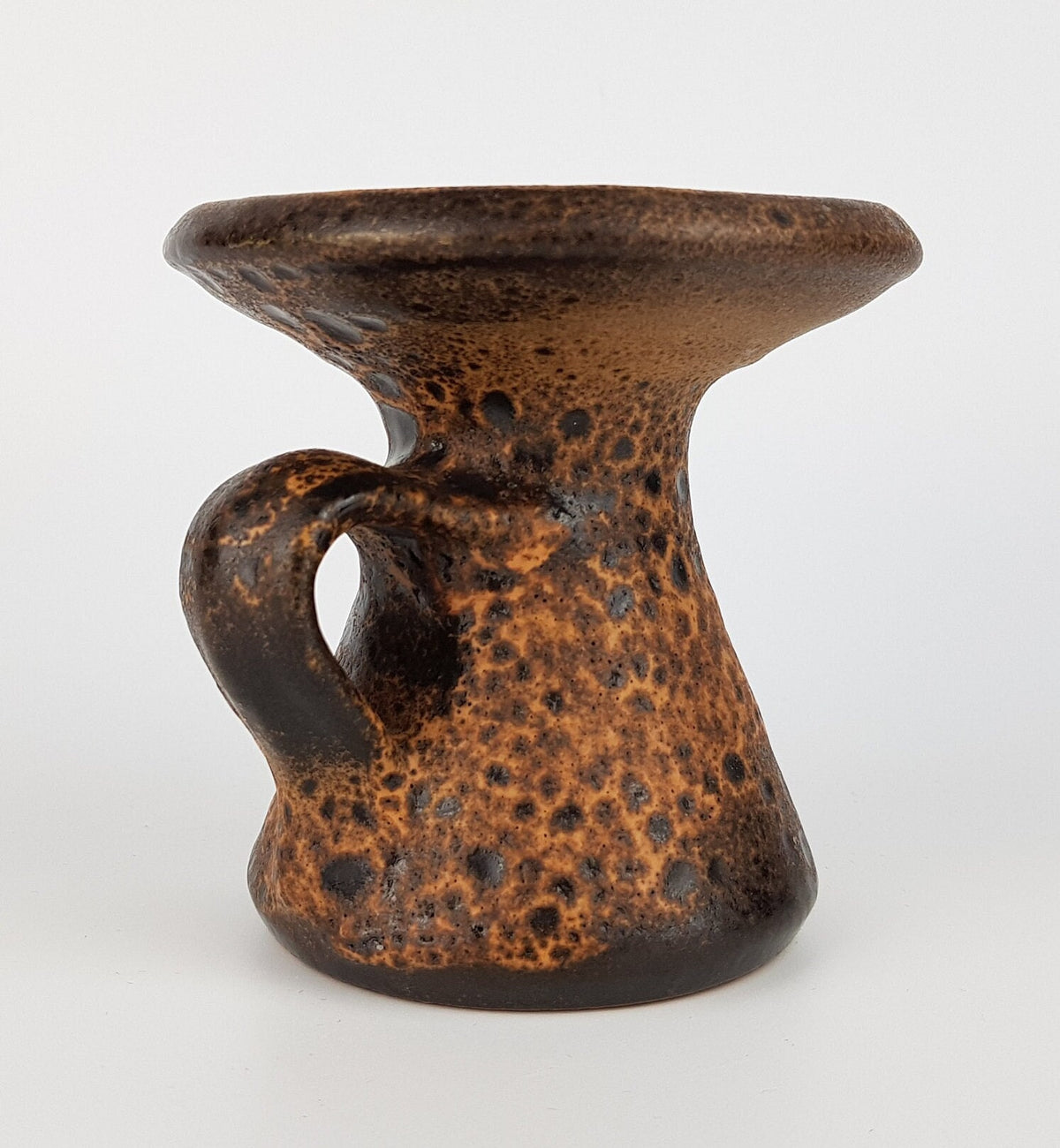 Vintage CARSTENS KERAMIK Small Brown Handled Vase / Candle Holder West German Pottery 1960s 1970s